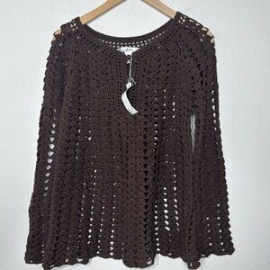 Ballinger Gold NWT crochet brown cotton long sleeve sweater